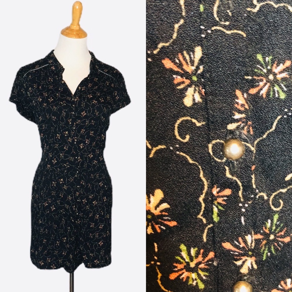 Free People Black Floral Button Front Romper m